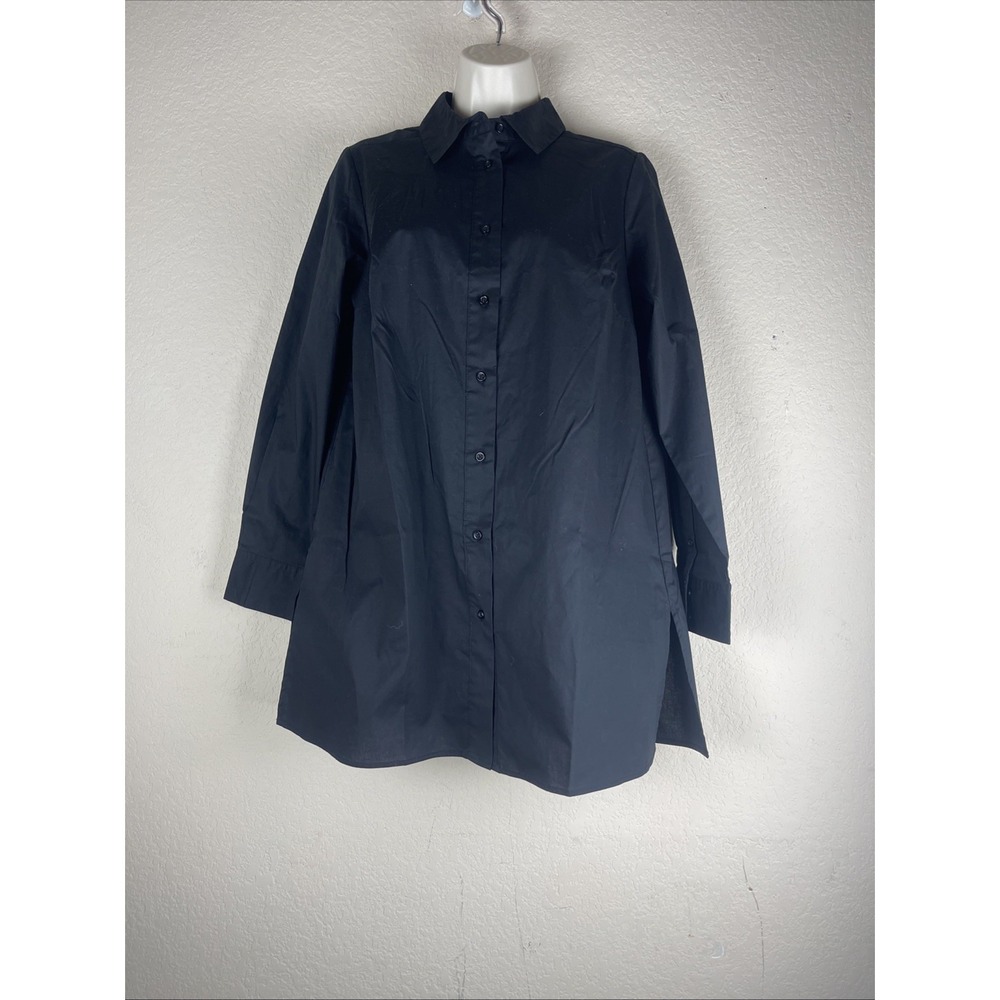 Jessica London Size 12 Black Button Front Tunic Shirt Dress  Long Sleeve.